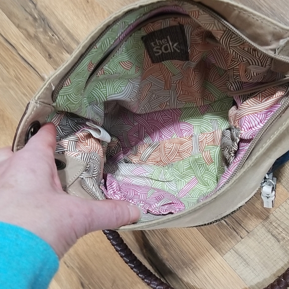 THE SAK THALIA Navy and Beige Small Leather Hobo Bag Purse with Braided Handle - Picture 10 of 16